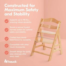 HAUCK Trona Bebé Evolutionary Alpha + Madera - Asiento y reposapiés ajustables - Arnés 5 puntos - Desde 6 meses hasta 90 kg