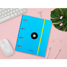 Antartik Carpeta con recambio a4 cuadro 5mm forrada 4 anillas 40mm redondas con solapa color azul