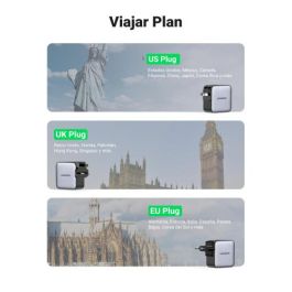 UGREEN 90409 Cargador Nexode GaN 65W USB Carga Rápida Interior, 2x USB-C y 1x USB-A, Adaptador Universal para Teléfonos, Portátiles y Relojes