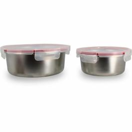 Menastyl 5040178 Juego 2 recipientes herméticos con tapa, acero inoxidable, redondos, 15 y 20 cm, apto microondas