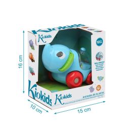 KioKids Elefante de Arrastre Azul con Sonajero para Bebés +12 Meses - Juguete de Plástico que Mejora Coordinación y Aprendizaje