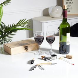 The Concept Factory Caja de Vino de Bambú 5 Piezas (Termómetro, Tapón Vertedor, Tapón, Sacacorchos, Collarín Antigoteo)