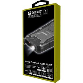 Sandberg Survivor Powerbank 10000 mAh PD20W, Batería Externa Impermeable y Resistente, Carga Rápida Qi Inalámbrica para Smartphones y Dispositivos