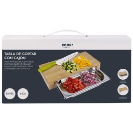 Cook Concept Tabla Cortar con Cajón de Acero Inoxidable y Bambú Cocina 32,5x16,5 cm