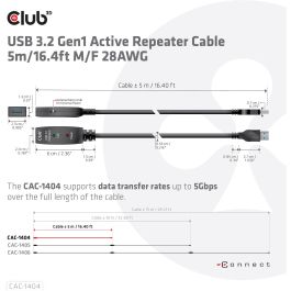 Club3D cable de extensión activo USB 3.2 A 5m - 5 Gbps macho/hembra