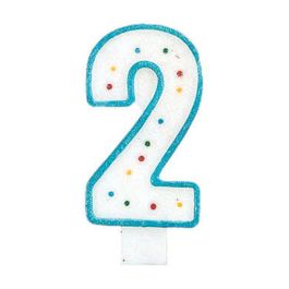 Party Time Vela de Aniversario Numeral Número 2 para Tarta, 14 cm, con Pincho, Decorada, Colores Surtidos