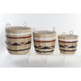 DKD Home Decor Cestas Coloniales Set de 3 - Fibra y Poliéster, Tonalidades Natural Granate, Medidas 38x36x38 cm Precio: 58.10178. SKU: S3028969