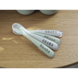 Juego de 4 cucharas de silicona para primera edad, color gris terciopelo y verde salvia Juego de 4 cucharas de silicona para primera edad, color gris terciopelo y verde salvia
