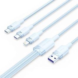 Cable USB 2.0 Lightning Vention CTRLG/ USB Macho/ USB Tipo-C Macho - MicroUSB Macho - Lightning Macho/ 1.5m/ Azul