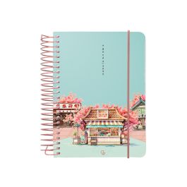 Agenda Espiral Liderpapel Santorini A6 2025 Dia Pagina Cherry Blossoms Papel 60 gr