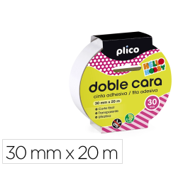 Plico Cinta Adhesiva Doble Cara Transparente 20 mt x 30 mm para Textil, Goma EVA, Cartón, Papel, Uso Escolar Precio: 5.94999955. SKU: B16MLTNP56