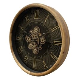 DKD Home Decor Reloj de Pared Loft de Pino y Cristal Negro Natural 63.5 cm
