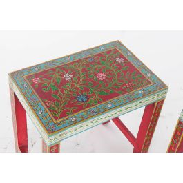 DKD Home Decor Rk 2021 Mesita Auxiliar Indio Natural Multicolor Mango Acrilico Pintado a Mano 30 x 45 x 45 cm Set de 2