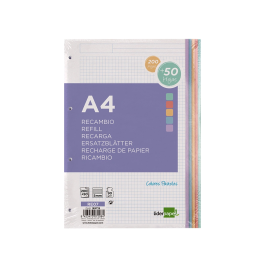 Liderpapel Recambio A4 200+50 Hojas 90gr Cuadro 5mm 4 Taladros Bandas de 5 Colores