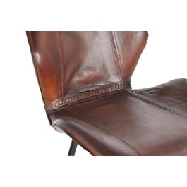 GINER Y COLOMER Taburete de Cuero Natural y Pata Metal Set 2 Unidades