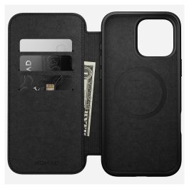 Nomad Folio Modern Leather para iPhone 16 Pro Max - Funda con MagSafe, cierre magnético y 3 bolsillos para tarjetas, Negro