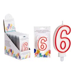 Vela Cumpleaños Número 6 Blanca con Borde Rojo - Arte Regal 4.2x8.2x1 cm (72 Unidades) Precio: 30.50000052. SKU: B14QDPKNLB