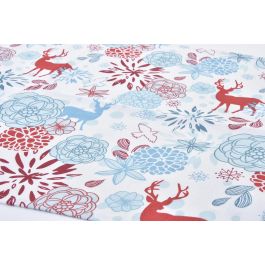 DKD Home Decor Camino de Mesa Navidad Moderno Reno y Flores Azul Celeste Rojo 150x50 cm Set 4 Unidades Algodón Poliéster