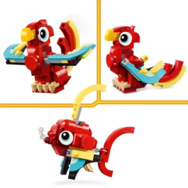 Lego 31145 Creator Dragón Rojo Juguete 3 en 1 con 3 Minifiguras de Animales, Dragón Rojo, Pez y Fénix