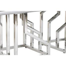 DKD Home Decor Mesa Centro Moderno Blanco Plateado Acero Cristal 120 x 60 x 40 cm