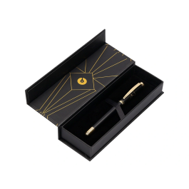 Belius Soiree Bolígrafo de Aluminio Negro y Dorado Tinta Azul Diseño Art Deco