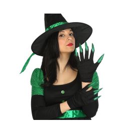 Guantes negros con garras verdes largas para disfraces de bruja o monstruo, Halloween y eventos temáticos