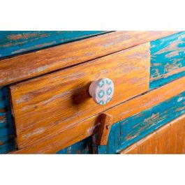 Rei e222 - Blister con 4 pomos redondos para mueble, madera haya, acabado rosa lacado blanco ilustrado, Ø40x22mm