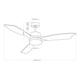 Edm Ventilador de techo modelo báltico con 3 aspas de madera Ø132cm, luz LED 3000/4000/6000K, 20W, color blanco Edm Ventilador de techo modelo báltico con 3 aspas de madera Ø132cm, luz LED 3000/4000/6000K, 20W, color blanco