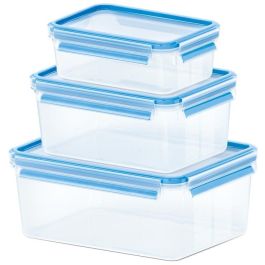 Emsa Fiambreras Clip & Close transparentes azules, 3x 0.55 L - Juego de recipientes herméticos para alimentos