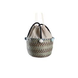 DKD Home Decor Cesta Mediterraneo Multicolor Set de 3 Piezas 43 x 43 x 43 cm Seagrass Poliester Pompones Hecho a mano