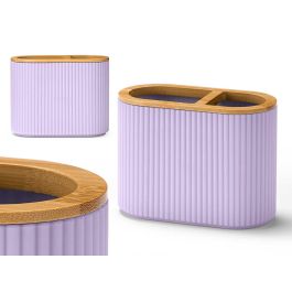 Berilo Portacepillos Doble de Bambú y Plástico con Rayas, Color Lila, para Baño, 6.6 x 10.2 x 13 cm (24 Unidades) Precio: 37.50000056. SKU: B1DKF5CLEZ