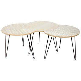 Home Deco Factory Juego 3 Mesas Auxiliares Madera Metal Redonda Medialuna