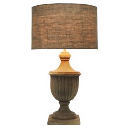 DKD Home Decor Lámpara Sobremesa Colección 1c24, Madera y Yute Tallada, 47 x 86 x 47 cm