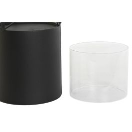 DKD Home Decor Portavelas Negro Metal y Cristal Set de 2 Piezas 24.5 x 46 x 24.5 cm