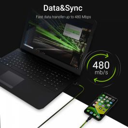 Green Cell KABGC05 Cable USB 3.0 a Lightning 1.2m con LED Negro para Carga Rápida 2.4A 480Mbps