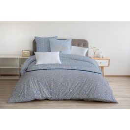 HOME LINGE PASSION Juego de edredón Luxor - 1 funda nórdica 220 x 240 cm + 2 fundas de almohada 65 x 65 cm - Azul y blanco