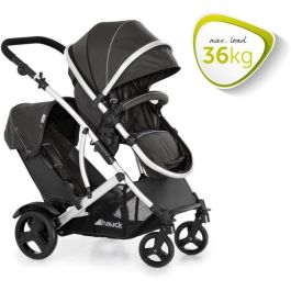 HAUCK Duett 2 Cochecito Doble Negro, con Asiento Reversible y 2º Asiento Desmontable, para Hermano y Bebé Desde el Nacimiento