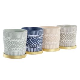 DKD Home Decor Maceta Colonial Gris Beige Cemento Con Plato 13 x 14 x 13 cm (12 Unidades)