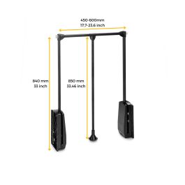 Emuca Colgador abatible para armario Hang, ancho regulable 450-600mm, Acero y Plástico, Pintado negro