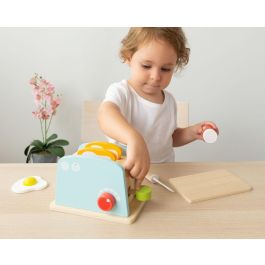 KioKids Juguete Tostadora de Madera Azul | Set de Desayuno de Imitación con Huevo, Mantequilla, Mermelada y Tostadas | Niños +3 Años