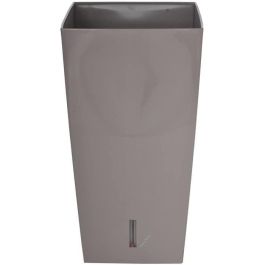 Riviera Maceta cuadrada Eva Nueva de plástico con reserva de agua, 28x28x52 cm, 31 L, Taupe