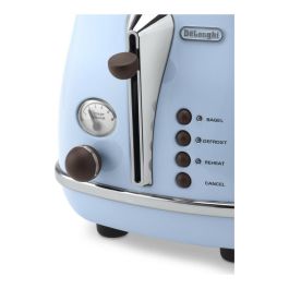 Delonghi CTOV 2103.AZ Tostadora Icona Vintage 900W, 2 Ranuras, con Descongelación y Cancelación, Azul y Marrón