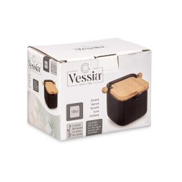 Vessia Azucarero Ceramica Negro Tapa Bambu Acero Inoxidable 10.8x7.5x8 cm (Set de 6)