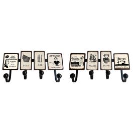 DKD Home Decor Set de 4 Percheros Colgadores de Pared Vintage Metálicos Negro Blanco 38 Ancho x 6 Fondo x 19 Alto cm