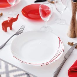 Arcopal Plato Llano Domitille Rojo 25 cm de Vidrio Opal Templado - Juego de 12 Unidades, Apto Microondas/Lavavajillas, Fabricado en Francia