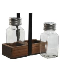 DKD Home Decor Salero Básicos de Cristal y Acacia, colores Natural y Negro. Set de 2 piezas, apto para lavavajillas. Medidas: 6 x 12 x 17.5 cm.