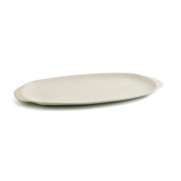 Quid Bandeja Oval Cerámica Mineral Gres Beige 13x30,5 cm Pack 8 Unidades Texturizada Alta Resistencia Apto Lavavajillas Microondas