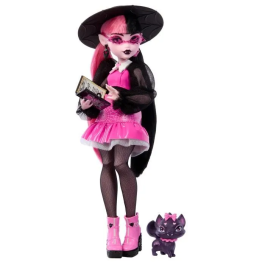Mattel Muñeca Draculaura Monster High Articulada con Mascota Count Fabulous y Accesorios +4 años