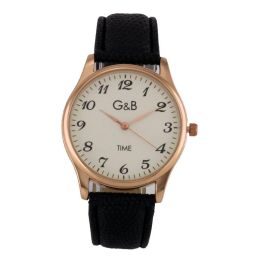 G&B TIME Reloj Hombre Clásico Piel NºS Color Marrón/Negro con Correa Acero Oro Rosa
