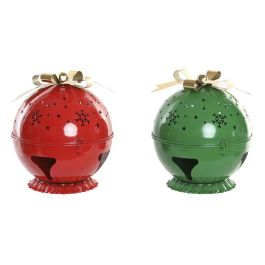 DKD Home Decor Figura de Navidad Tradicional Portavela Metálica Rojo Verde Dorado 31.5x31.5x35.5 cm (Pack de 2 Unidades)